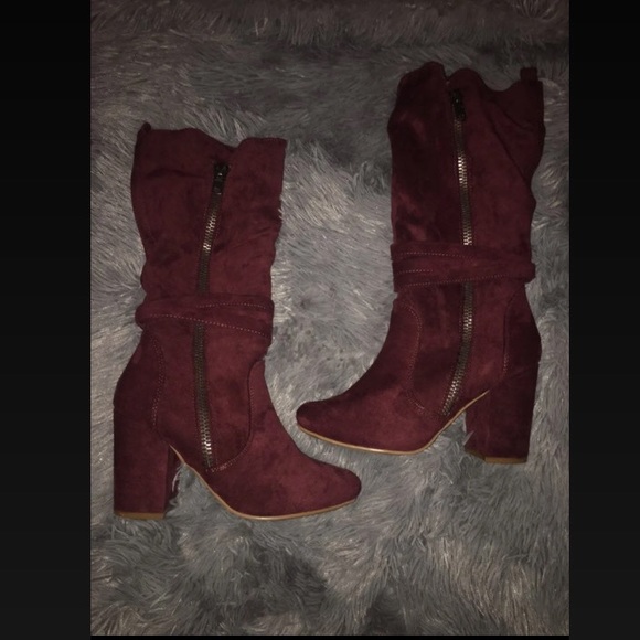burgundy buckle boots